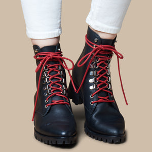 hiking boots with red laces