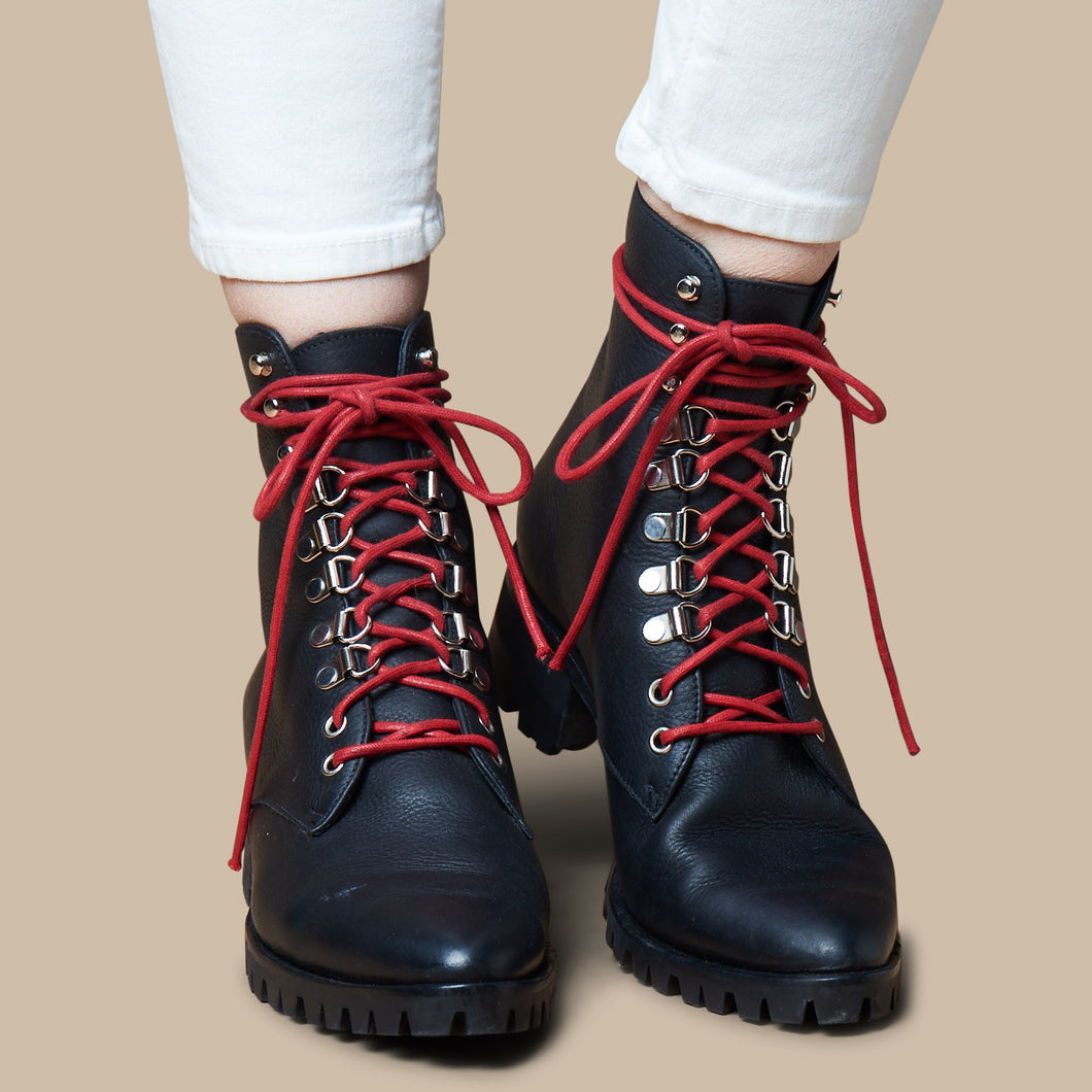 traditional hiking boots with red laces