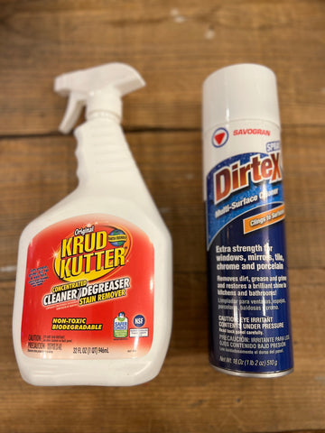 Dirtex all purpose cleaner and Krud Kutter cleaner and degreaser. Best for cleaning before painting with Annie Sloan paint.