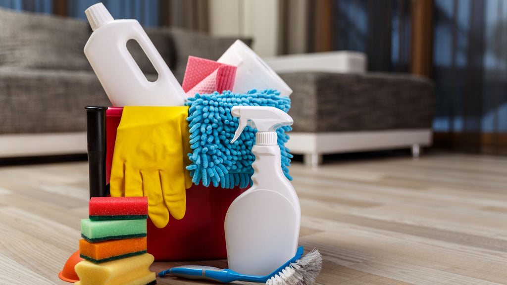 Cleaning equipment and supplies to clean furniture.