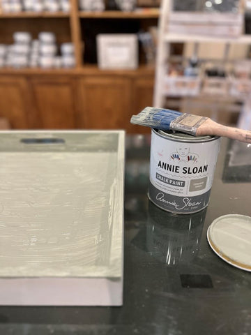 First Coat of Annie Sloan Paint on Old White Tray