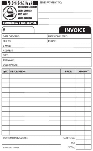 Locksmith Invoice Book with 50 Sets of Duplicate Carbonless Forms ...