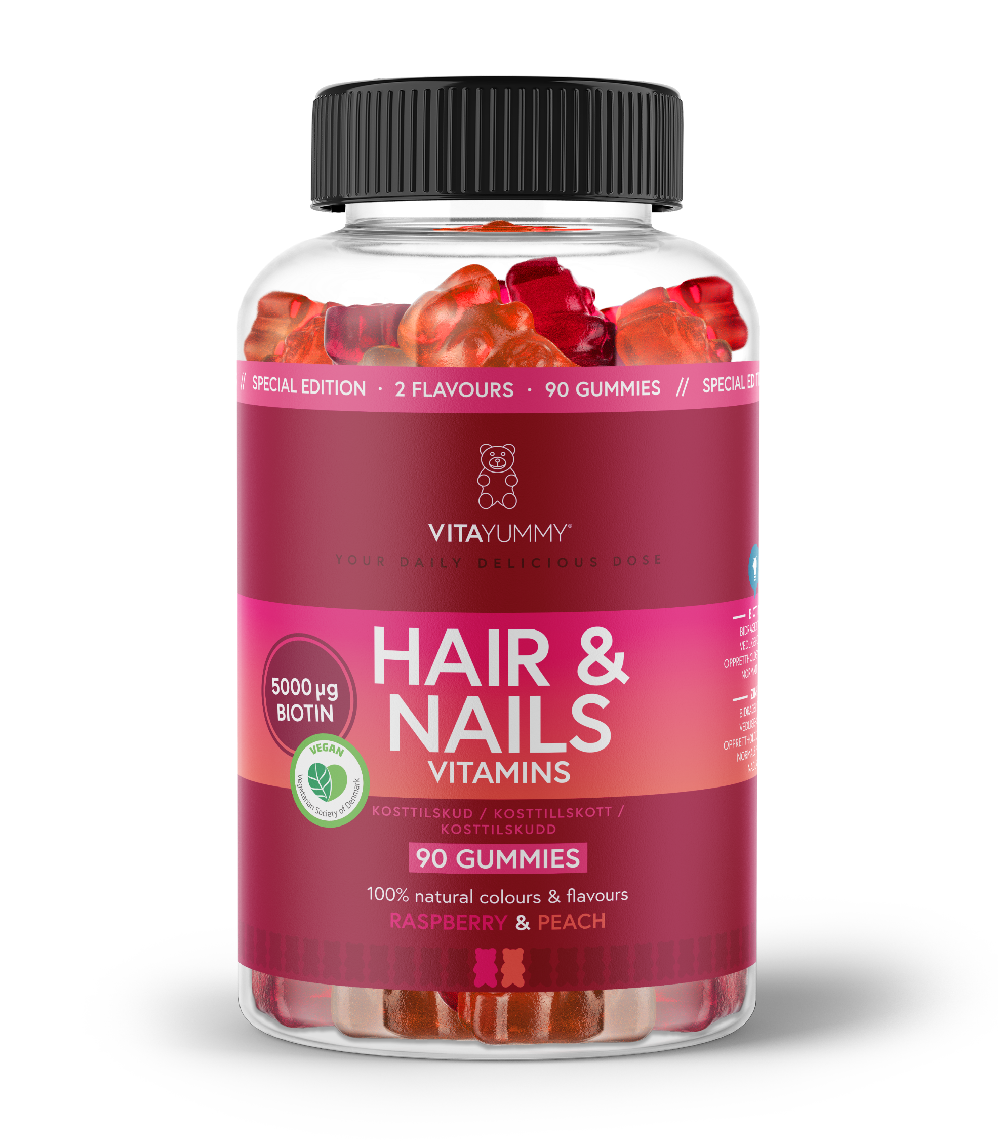 VitaYummy Hair & Nails – Raspberry & Peach – 90 stk (8900351885635)