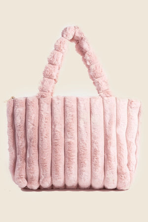 Vertical Quilted Fuzzy Hand Bag - ALLUV PLACE 