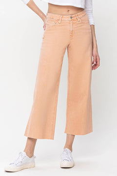 High Rise Crop Wide Leg Jean in Soft Sand