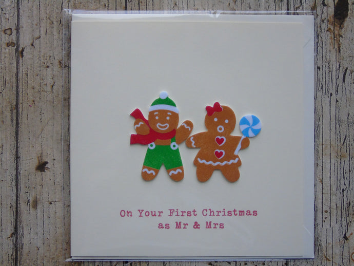 'First Christmas as Mr & Mrs' Gingerbread Couple Card