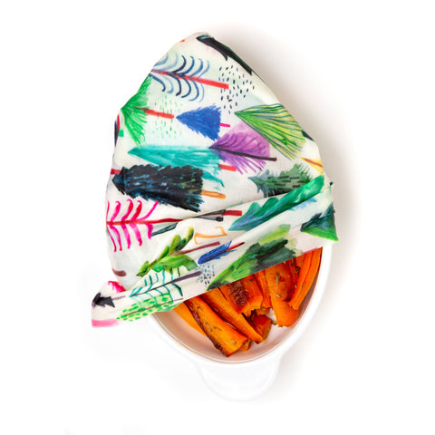 Carrots in a baking dish covered in a Wild Wanderers print Z Wrap