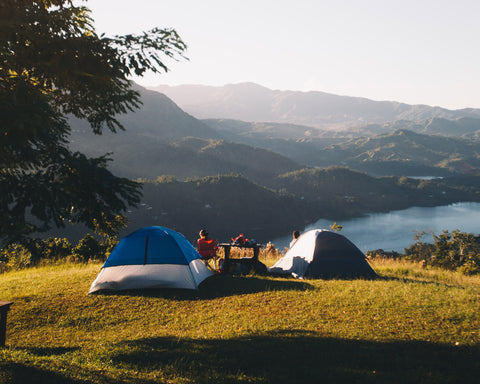 two tents camping overlooking a gorgeous vista