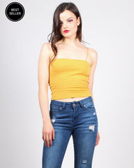Mustard yellow cropped tank with jeans