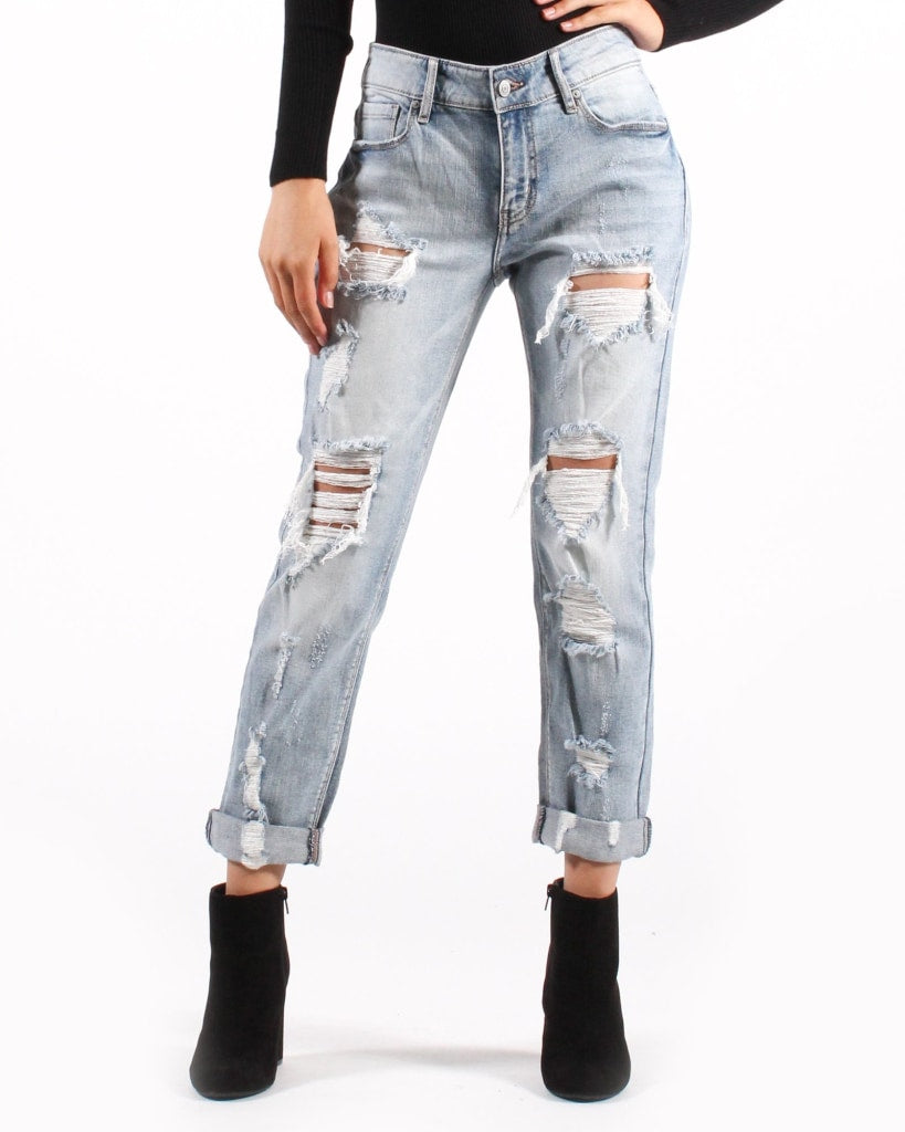 low rise ripped jeans