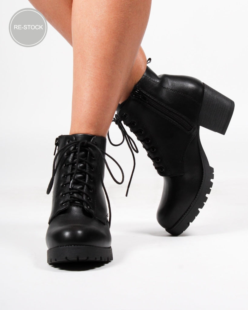 black combat booties