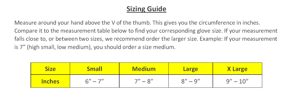 caiman glove sizing chart