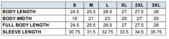 women's cws sweater size chart