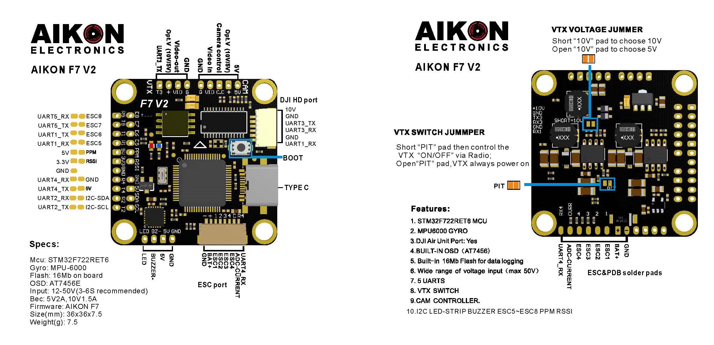 Aikon F7 V2 HD Flight Controller