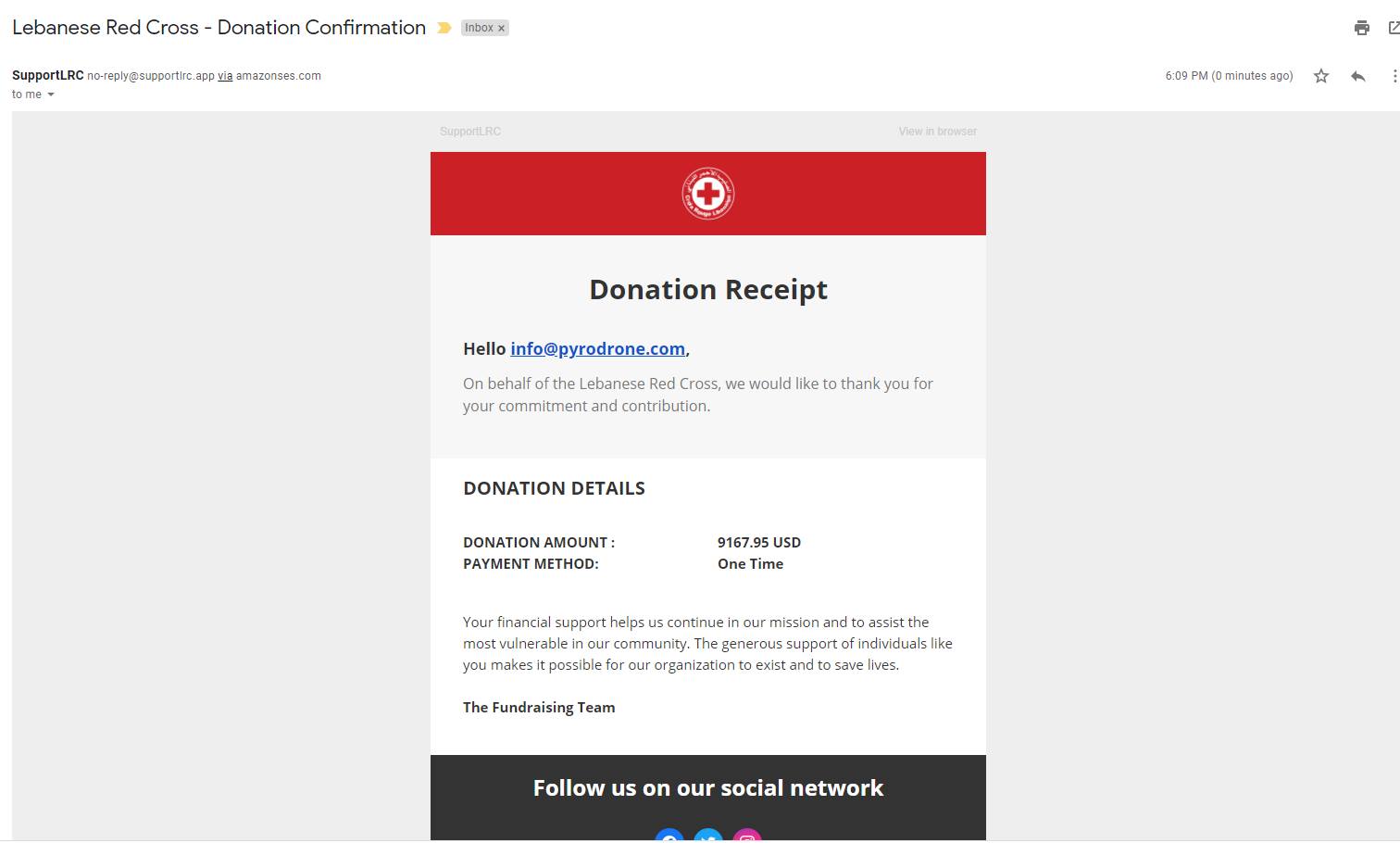 Lebanon Red Cross Donation Receipt