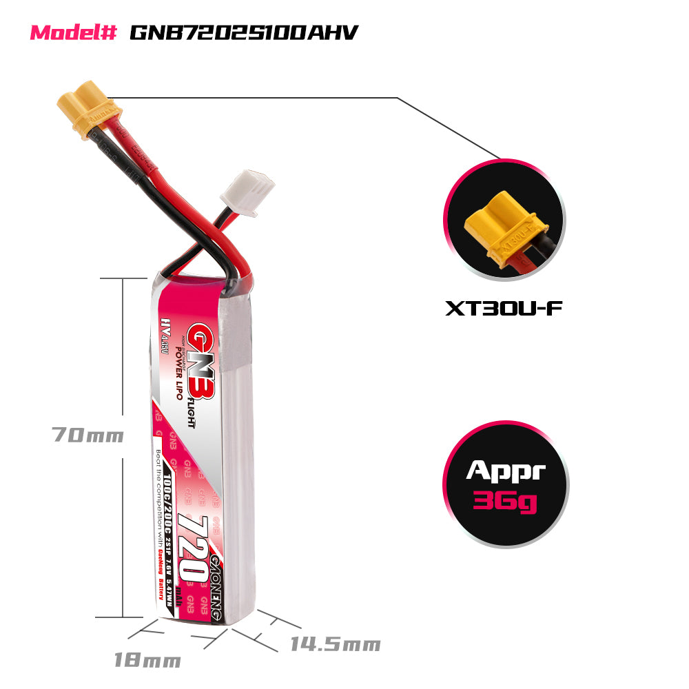 Gaoneng GNB 2S 720MAH 100C HV Li-Po Battery - XT30