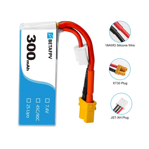 300mAh 3S 45C Lipo Battery S-Version (2PCS) – BETAFPV Hobby