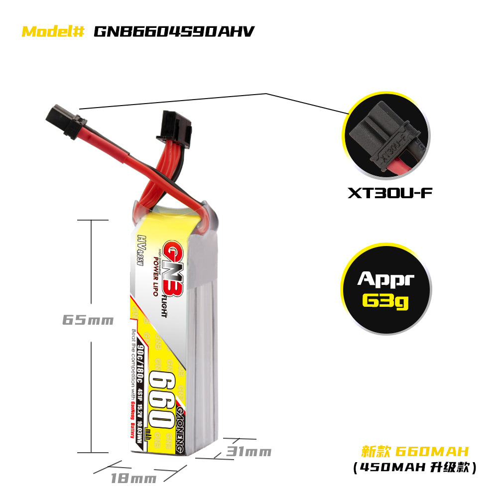 Gaoneng GNB 4S 660MAH 90C HV Li-Po Battery - XT30