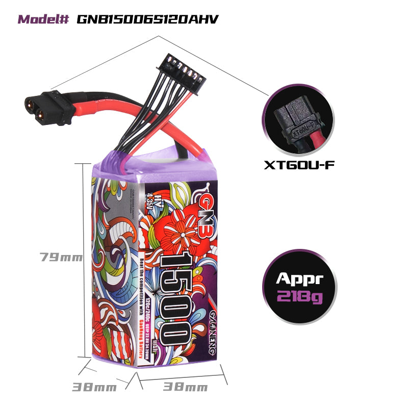 Gaoneng GNB 1500mAh 22.8V 6S 120C HV Lipo Battery - XT60