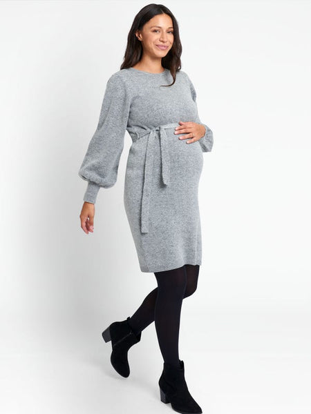 JoJo Maman Bebe grey blouson sleeve knitted maternity dress