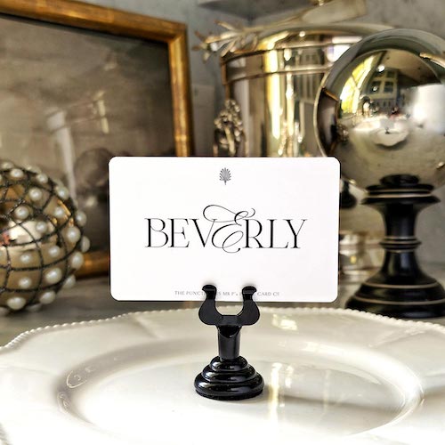The Punctilious Mr. P's Place Card Co. 'Bel Air' Font digitally printed on the back of a place card