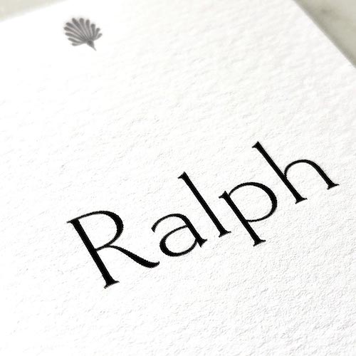 close up detail of The Punctilious Mr. P's Place Card Co. 'Hudson' Font digitally printed on the back of a place card