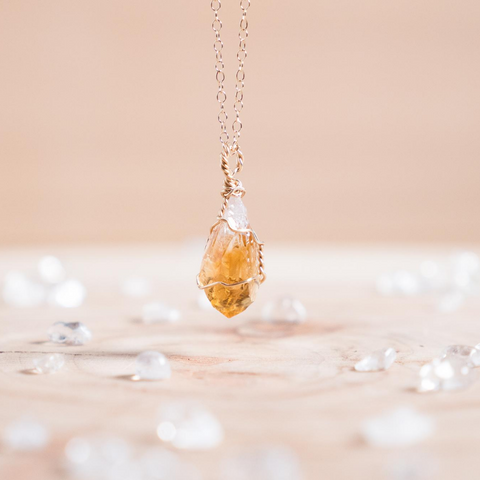 Citrine dainty yellow gold necklace 