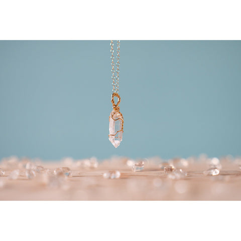 Clear Quartz dainty necklace 14k yellow gold fill