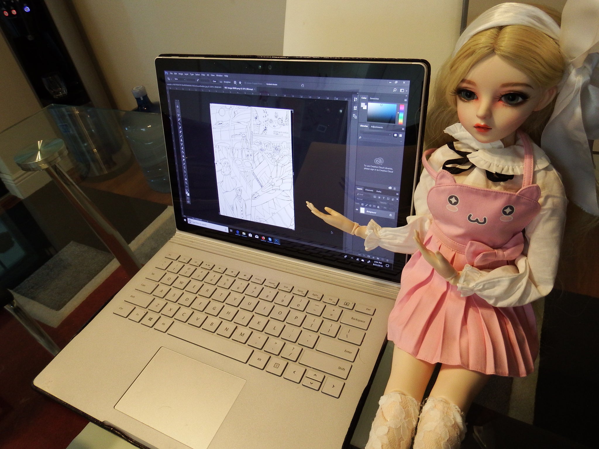 artsy sister,anime girl,drawing laptop