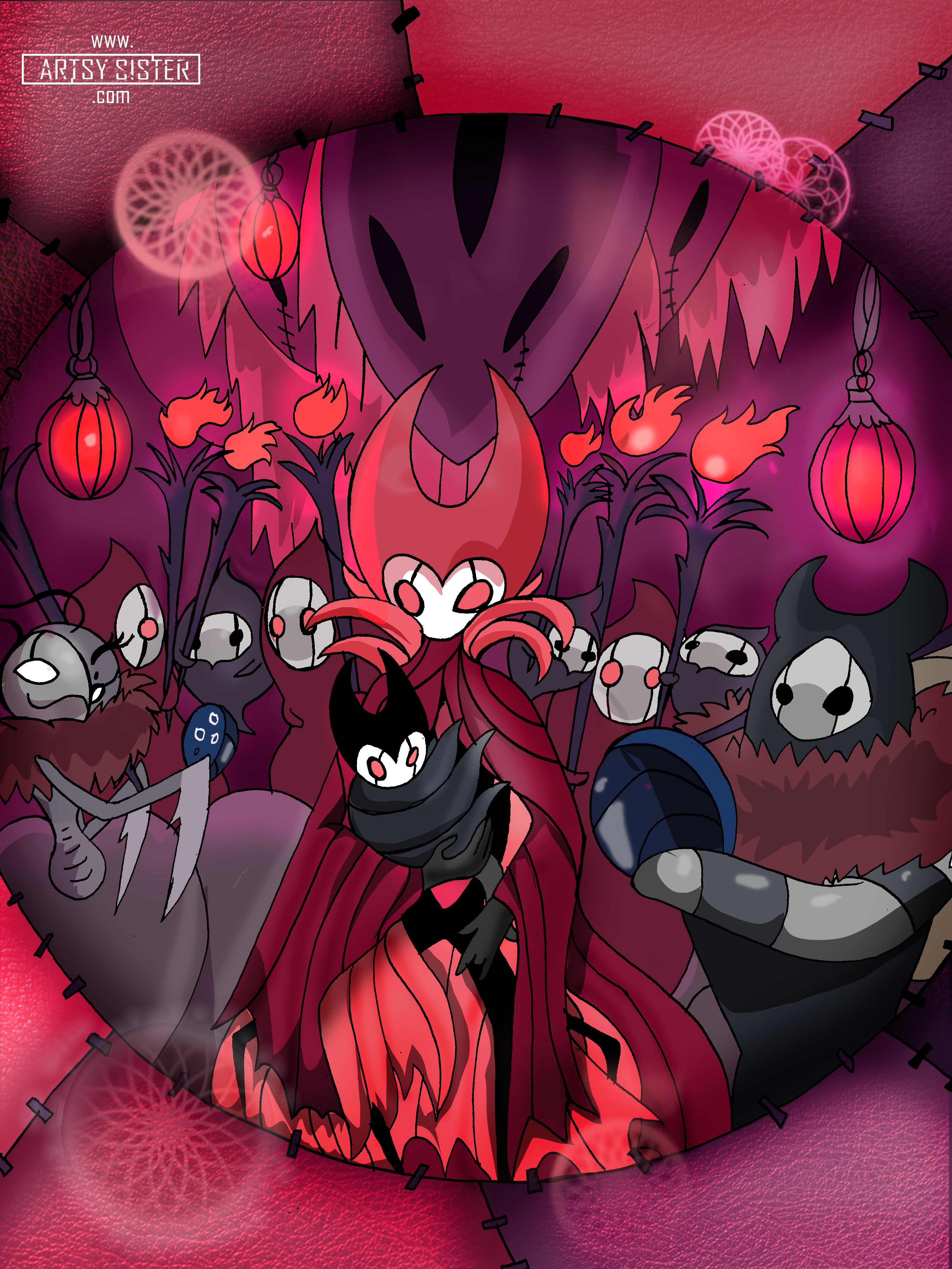 artsy sister, hollow knight parody, hollow knight grimm troupe