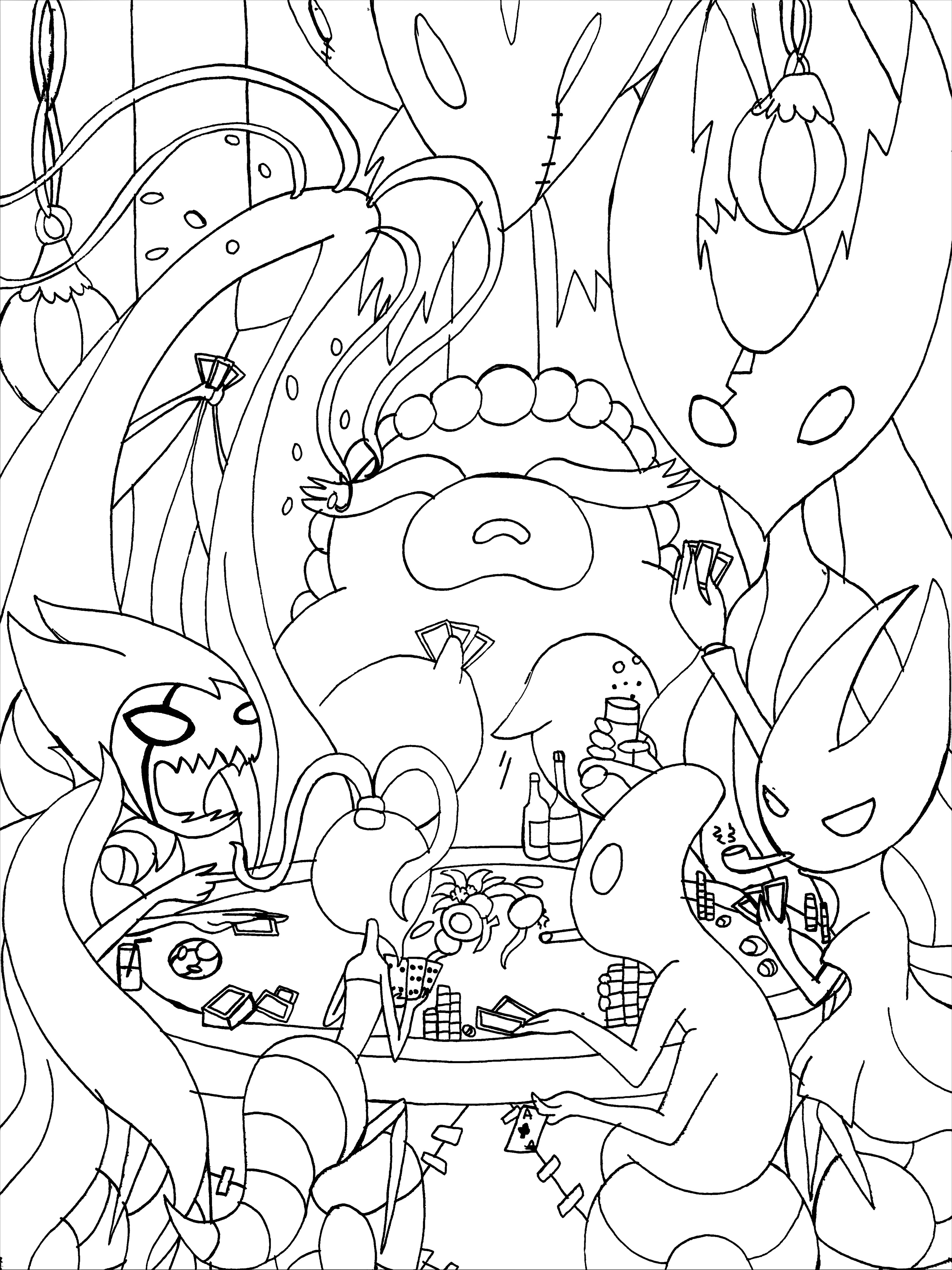 artsy sister, hollow knight lineart, hollow knight playing poker