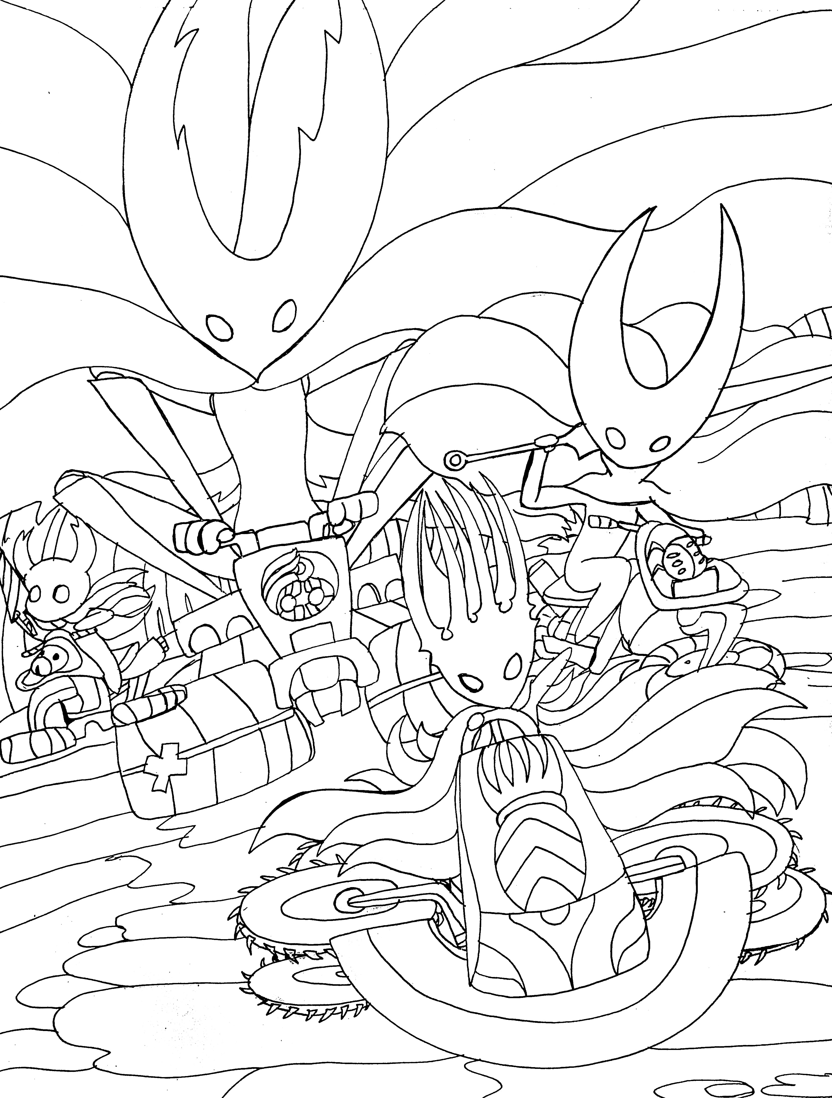 hollow knight lineart, anime lineart, game drawing