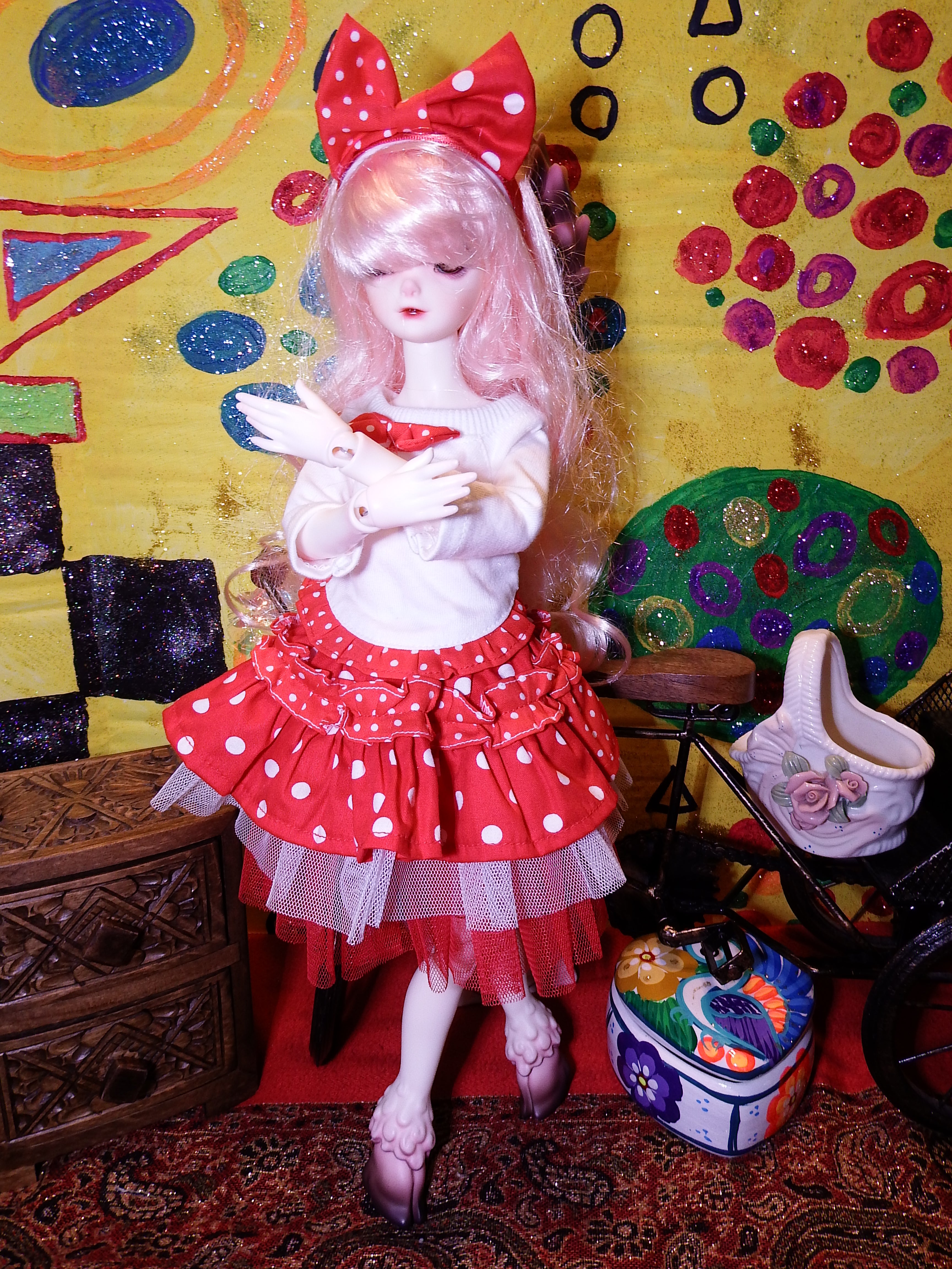 artsy sister BJD Doll Lilian Doll Chateau Faun in Cute Polka Dot Skirt