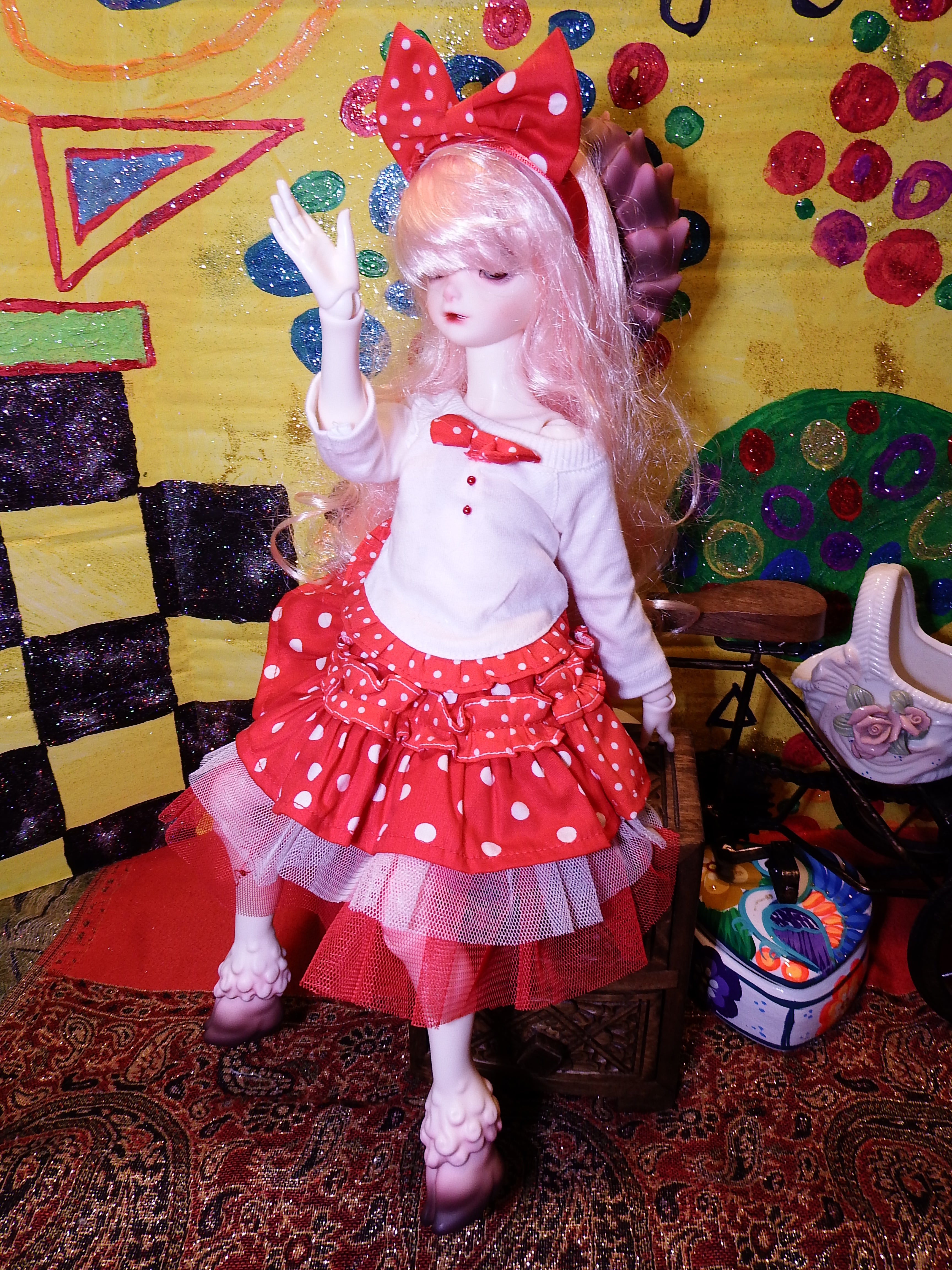 artsy sister BJD Doll Lilian Doll Chateau Faun in Cute Polka Dot Skirt