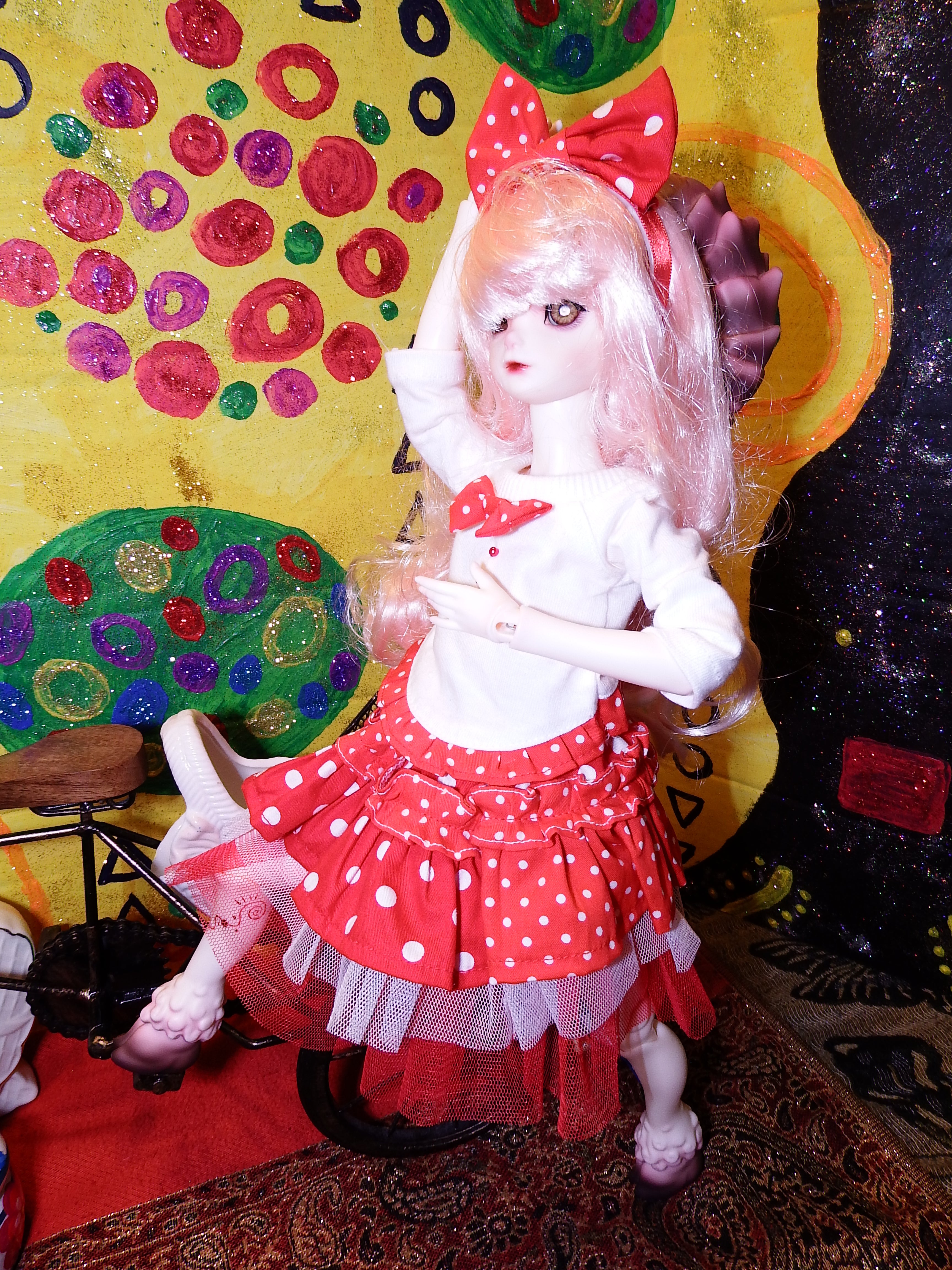 artsy sister BJD Doll Lilian Doll Chateau Faun in Cute Polka Dot Skirt