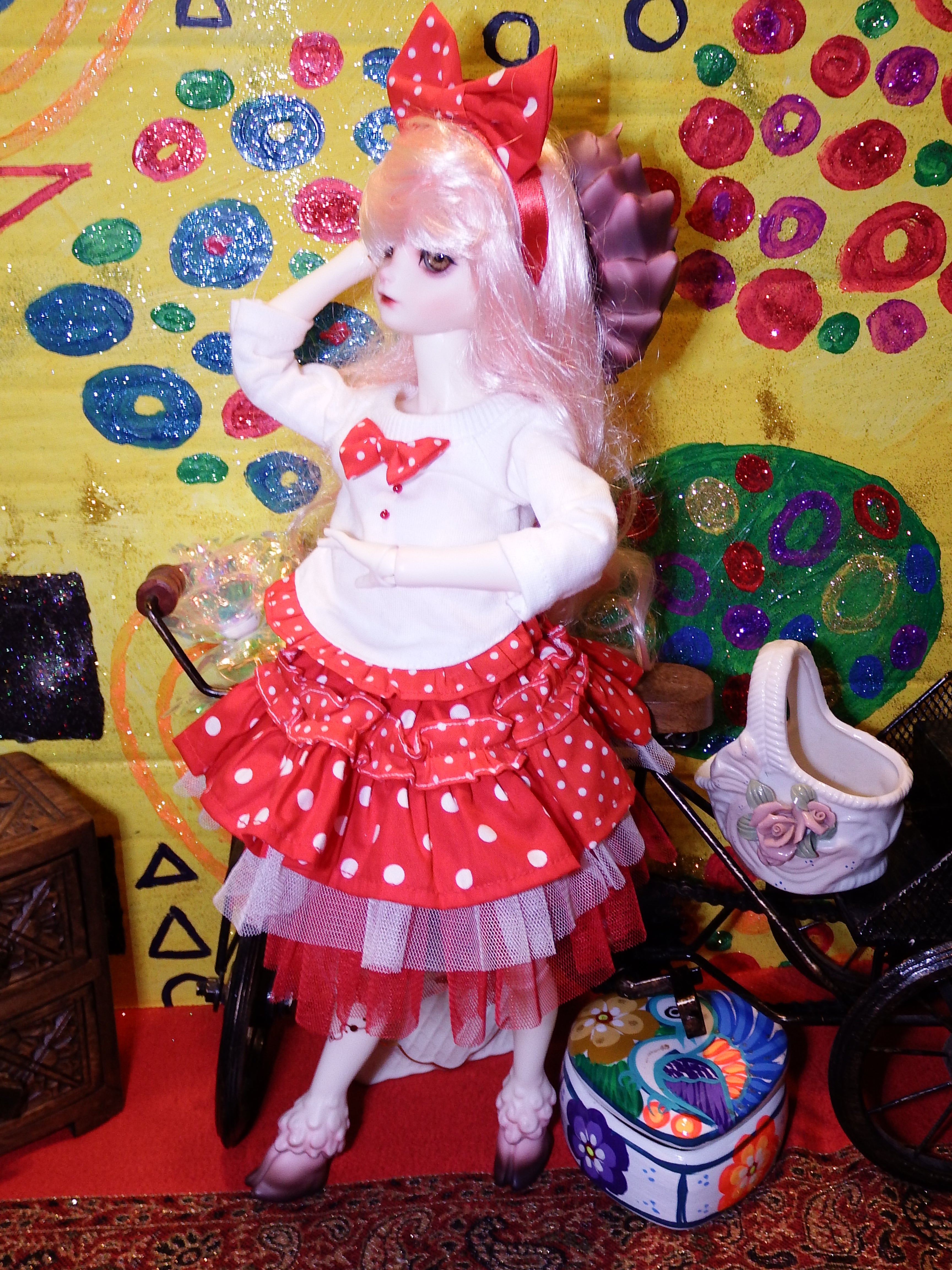 artsy sister BJD Doll Lilian Doll Chateau Faun in Cute Polka Dot Skirt