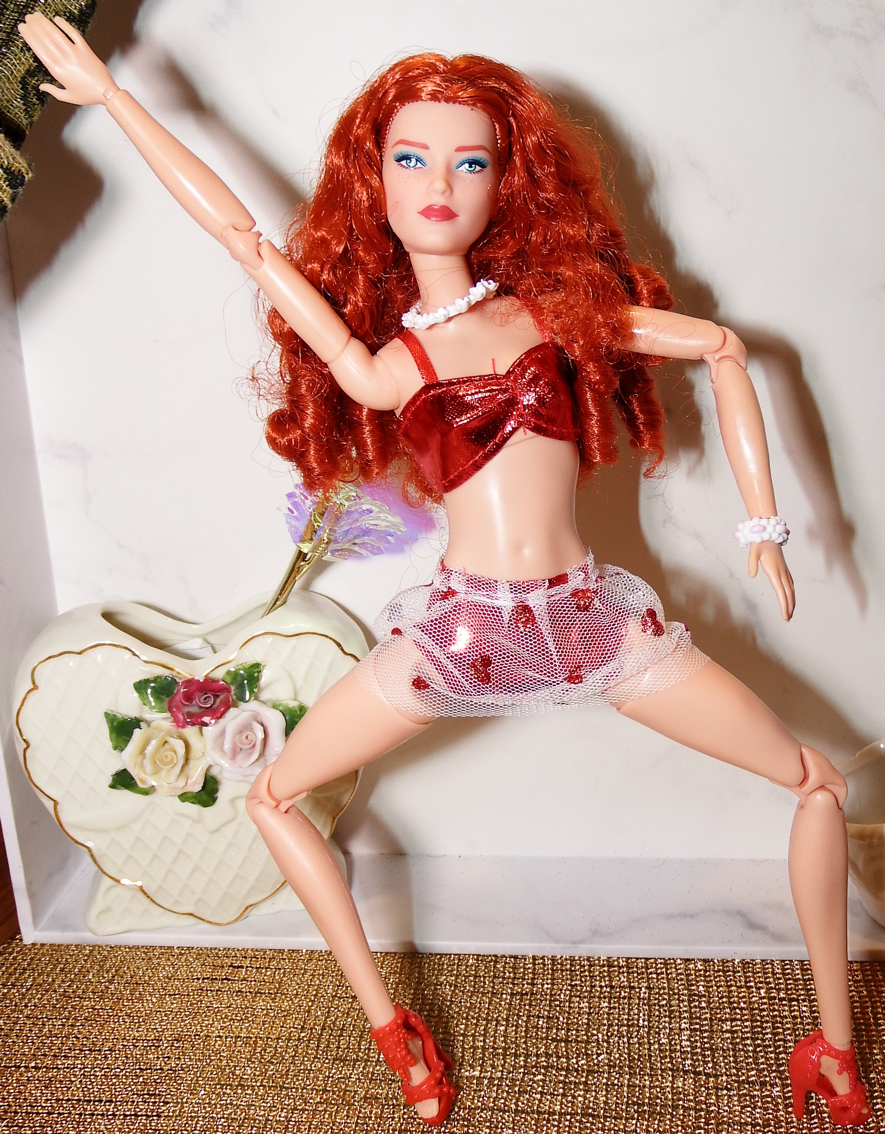 artsy sister Barbie Red Head in Red Bikini Heart Set