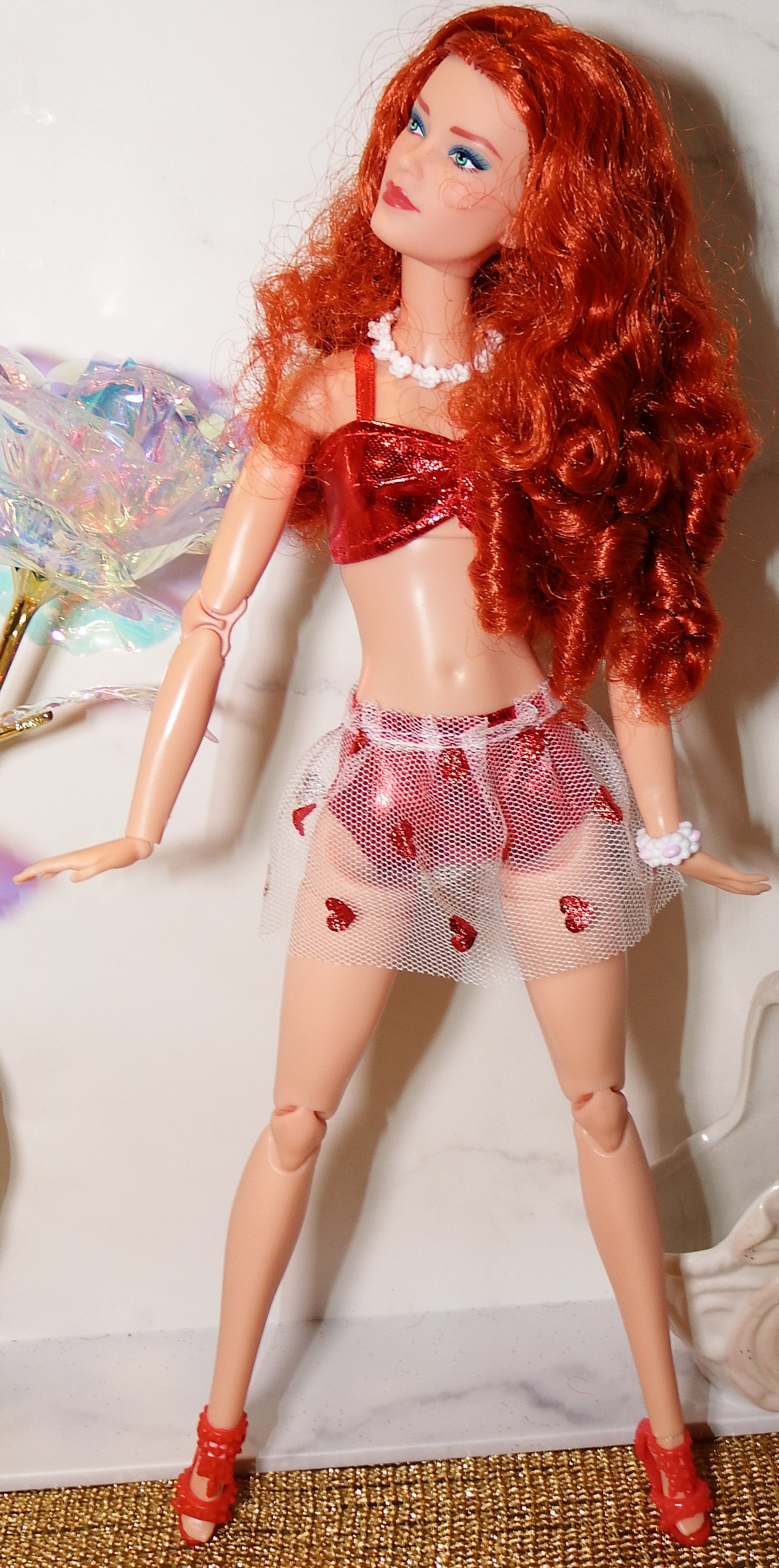 artsy sister Barbie Red Head in Red Bikini Heart Set