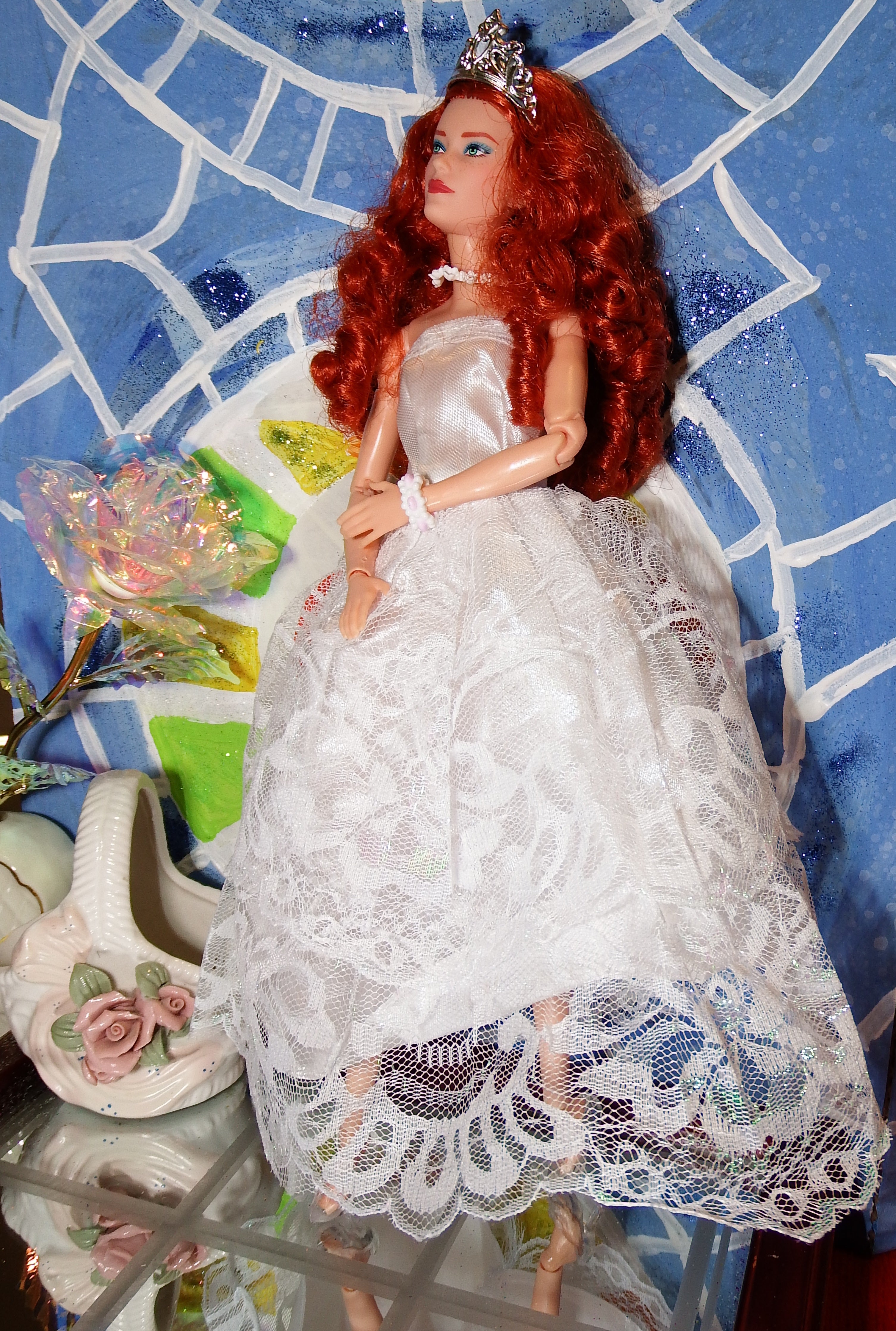 artsy sister Red Headed Barbie in a White Wedding Dress Photoshoot