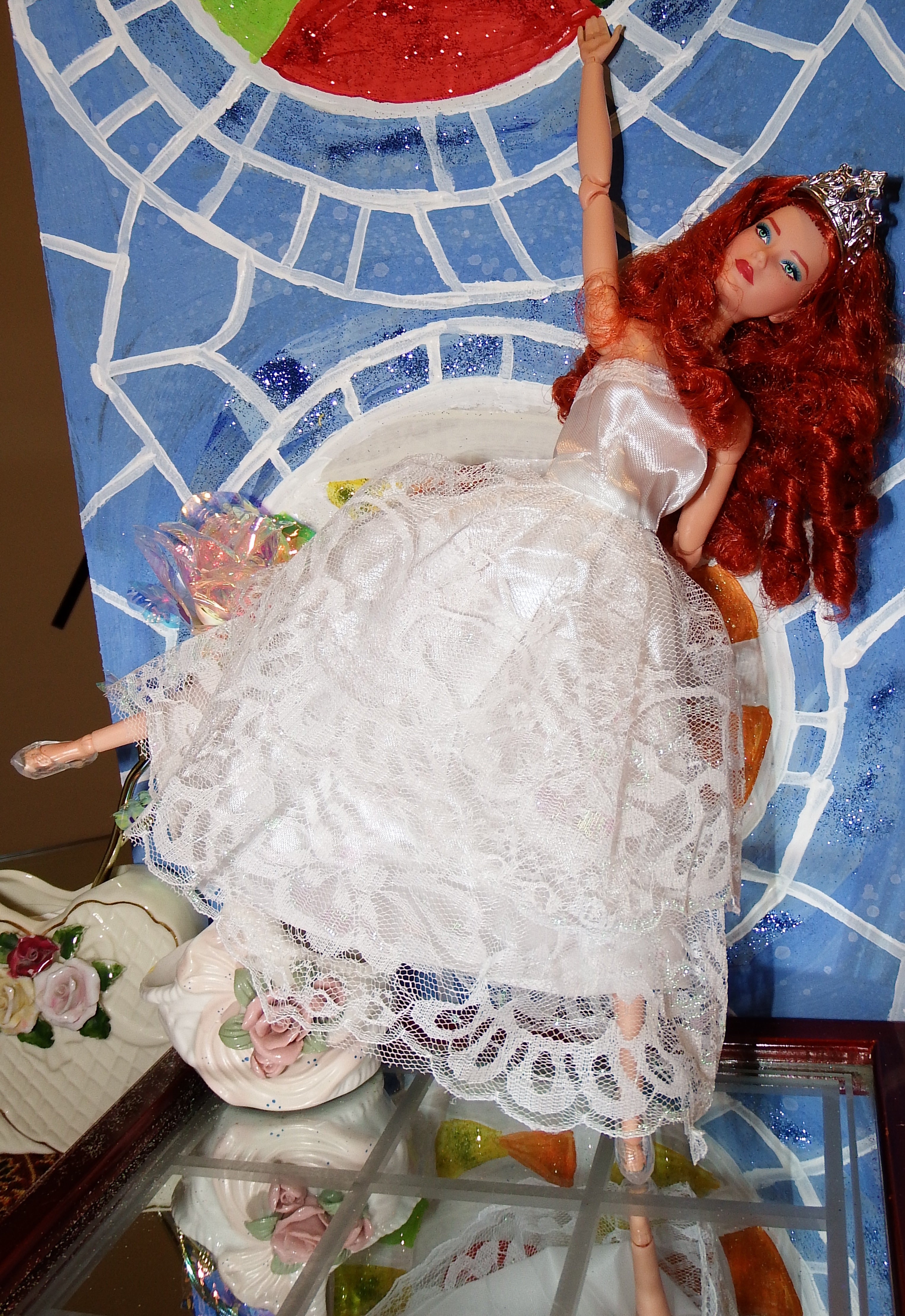 artsy sister Red Headed Barbie in a White Wedding Dress Photoshoot