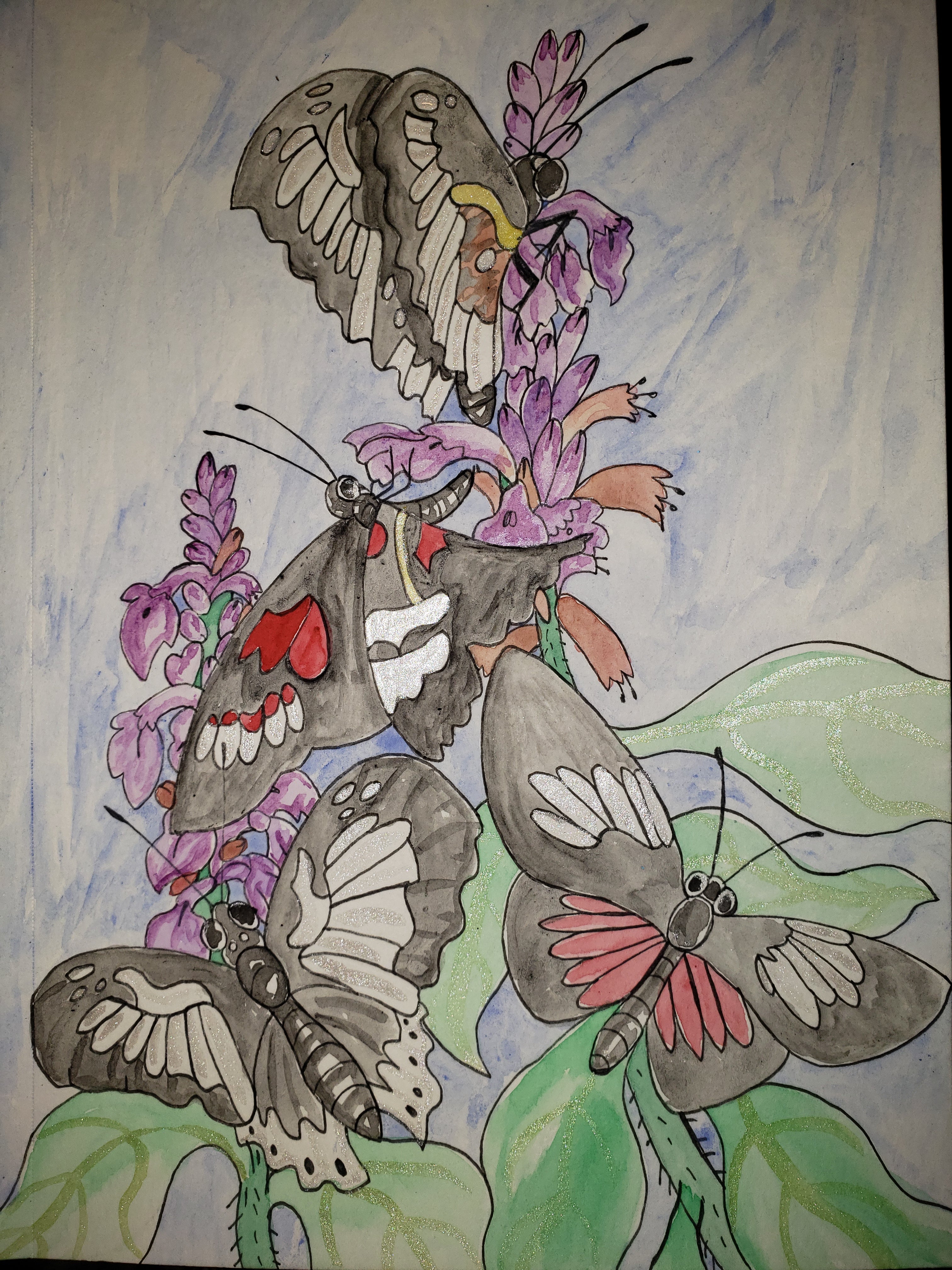 artsy sister, black butterflies, watercolor painting