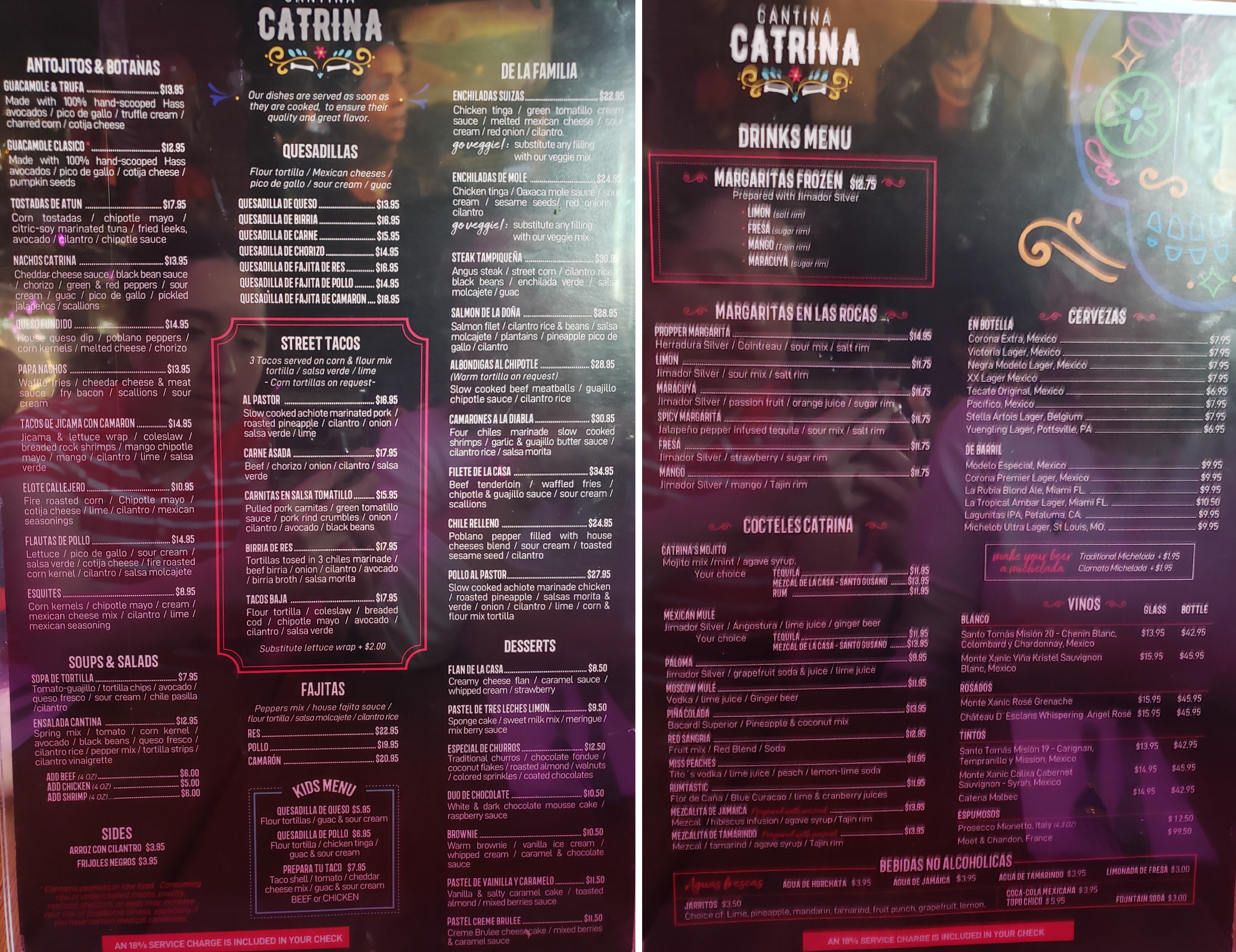 artsy sister, restaurant menu, cantina catrina