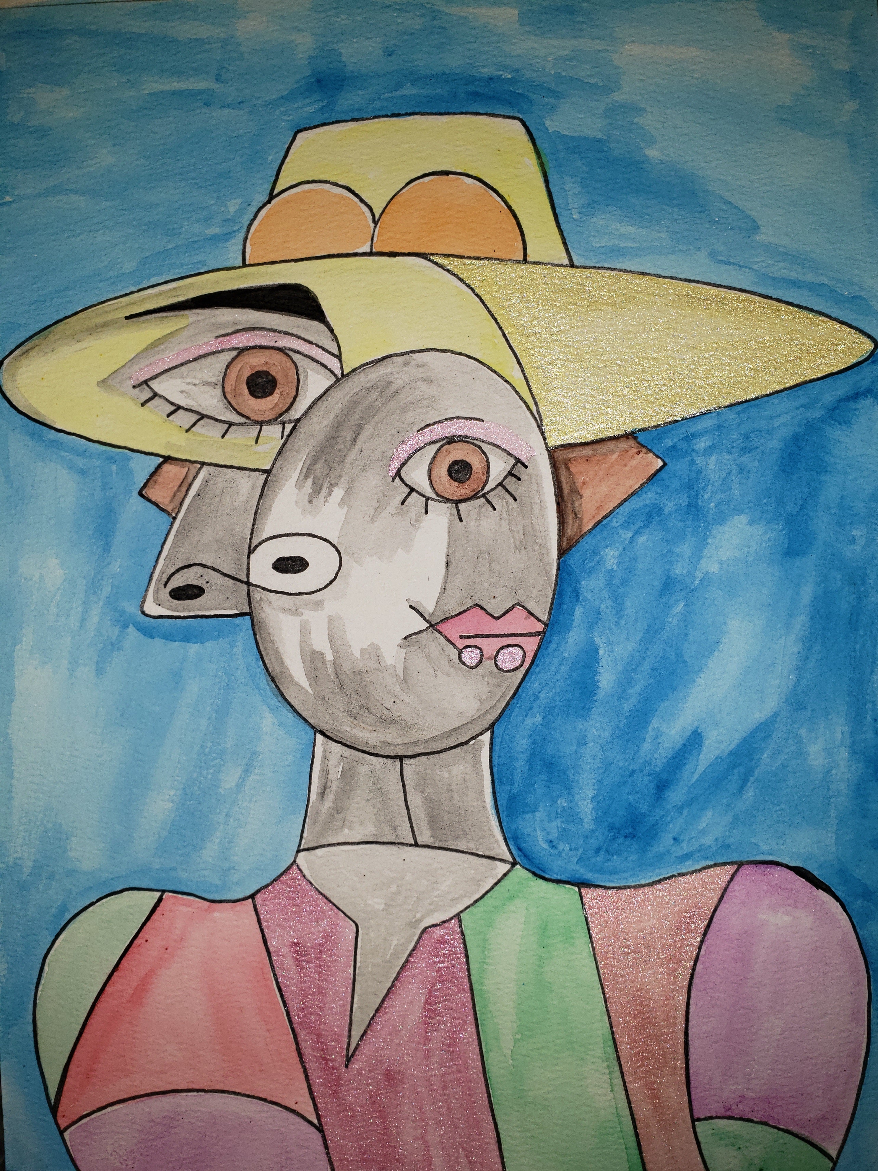 artsy sister, watercolor cubism, teresita blanco self portrait