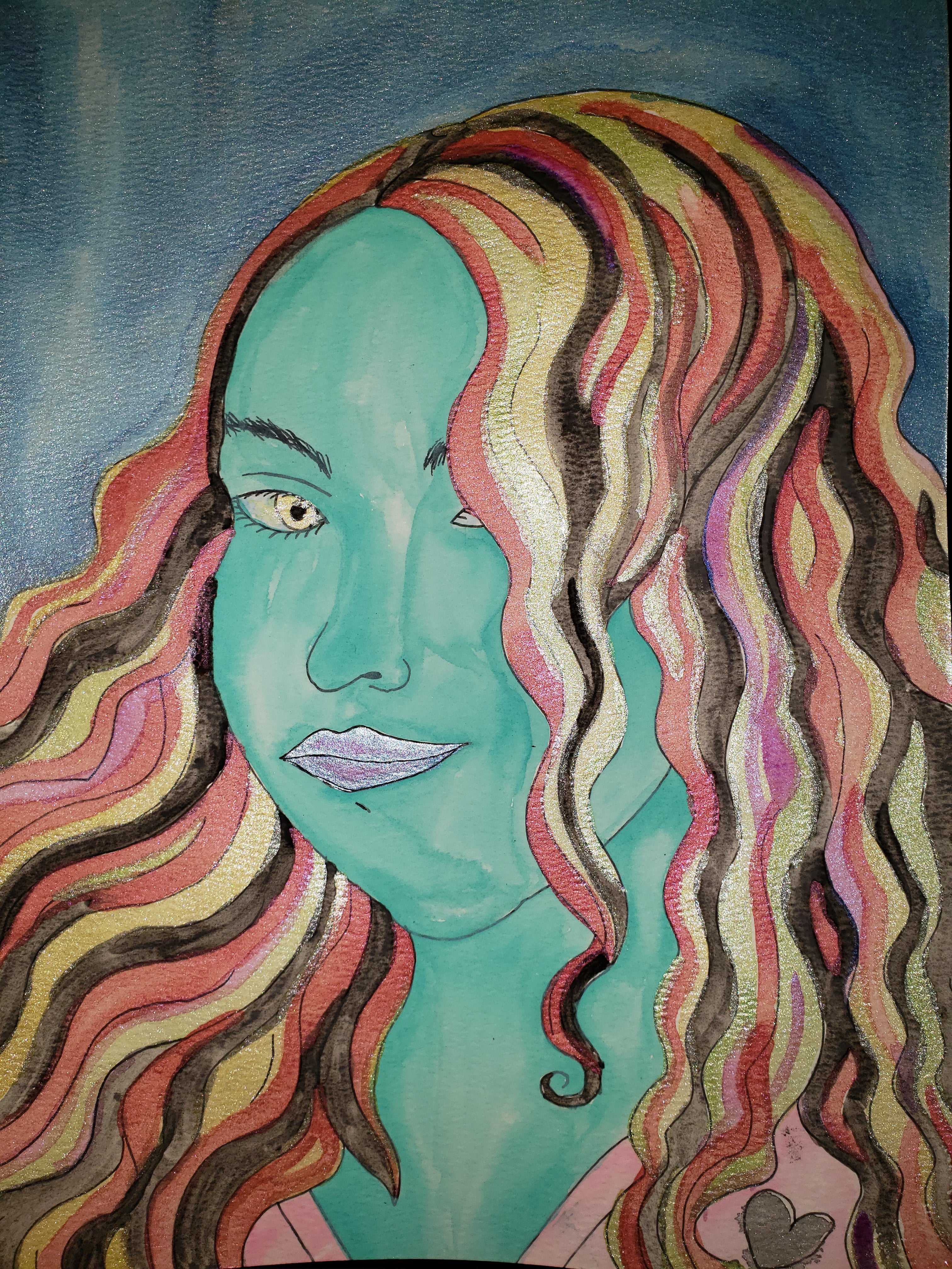 artsy sister, watercolor, self portrait