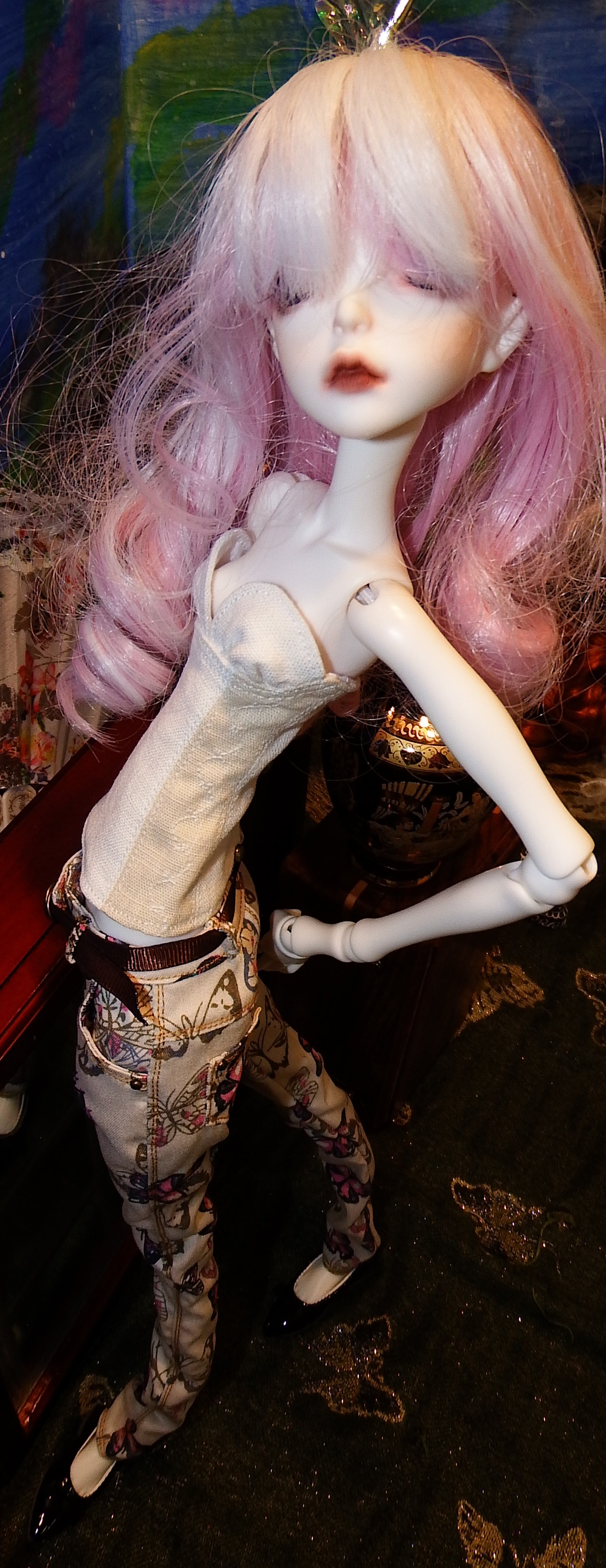 artsy sister, bjd doll, pink hair