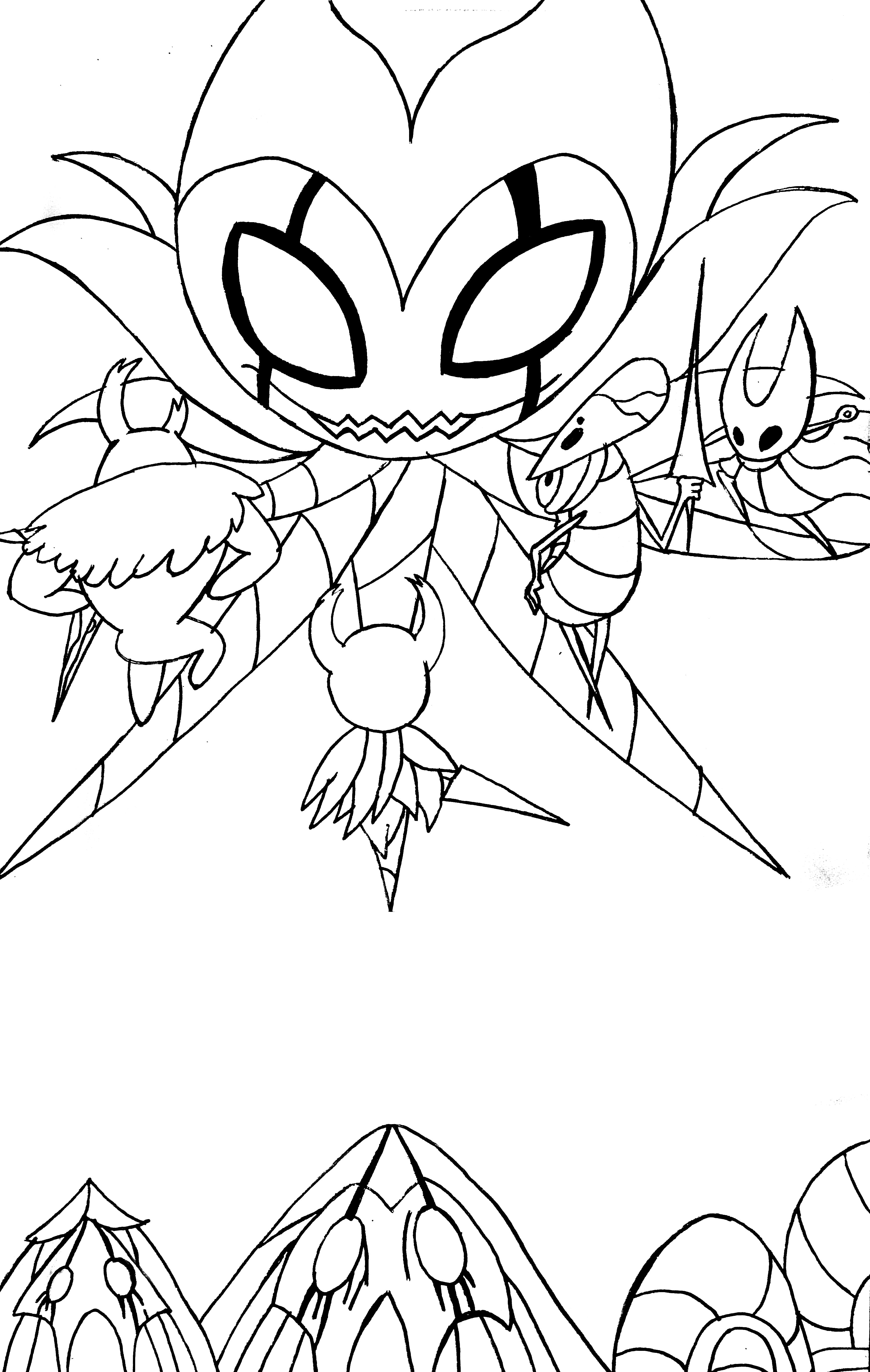 artsy sister, hollow knight fanart, lineart