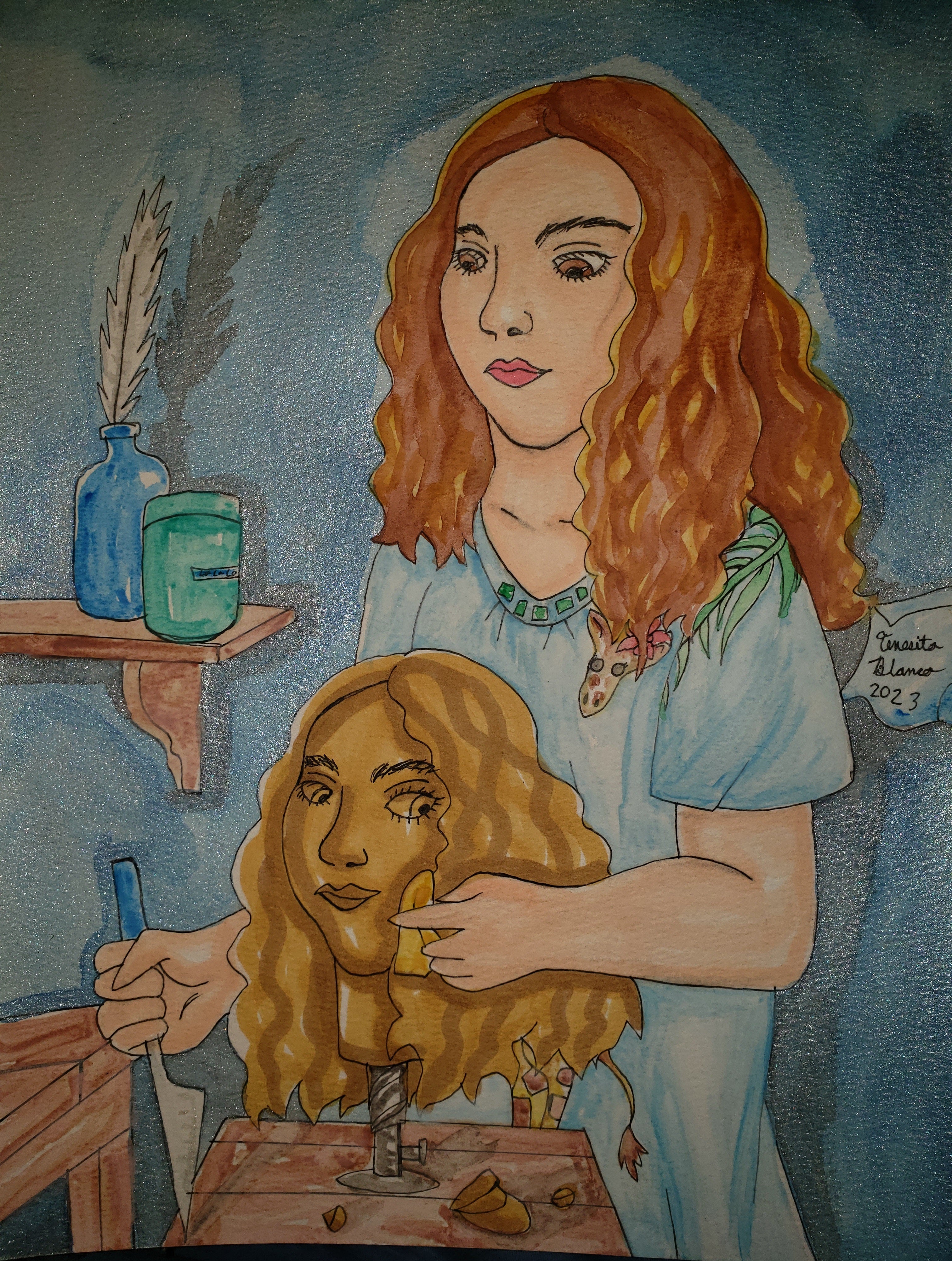 artsy sister, watercolor, self portraits