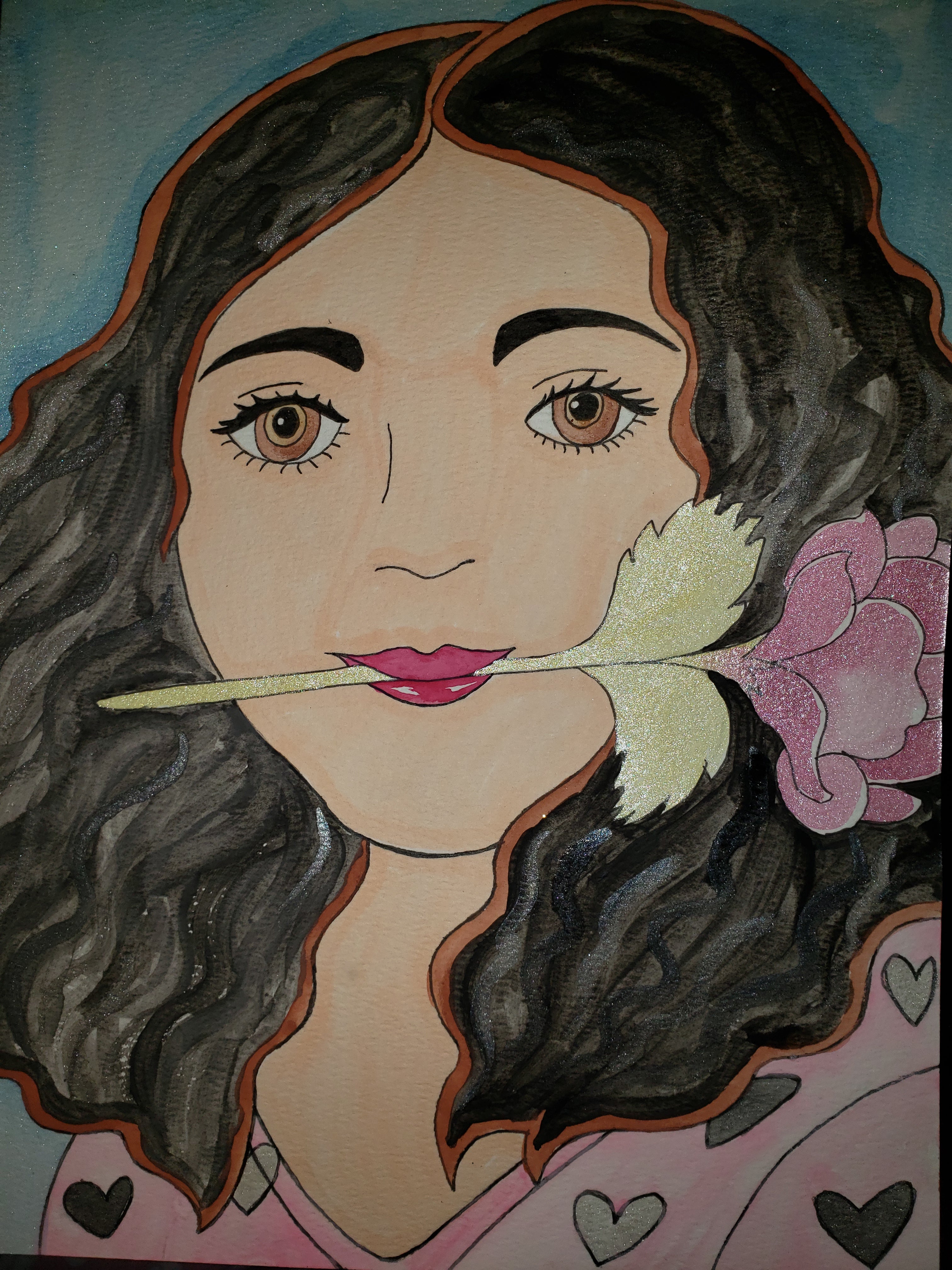 artsy sister, watercolor painting, self portrait