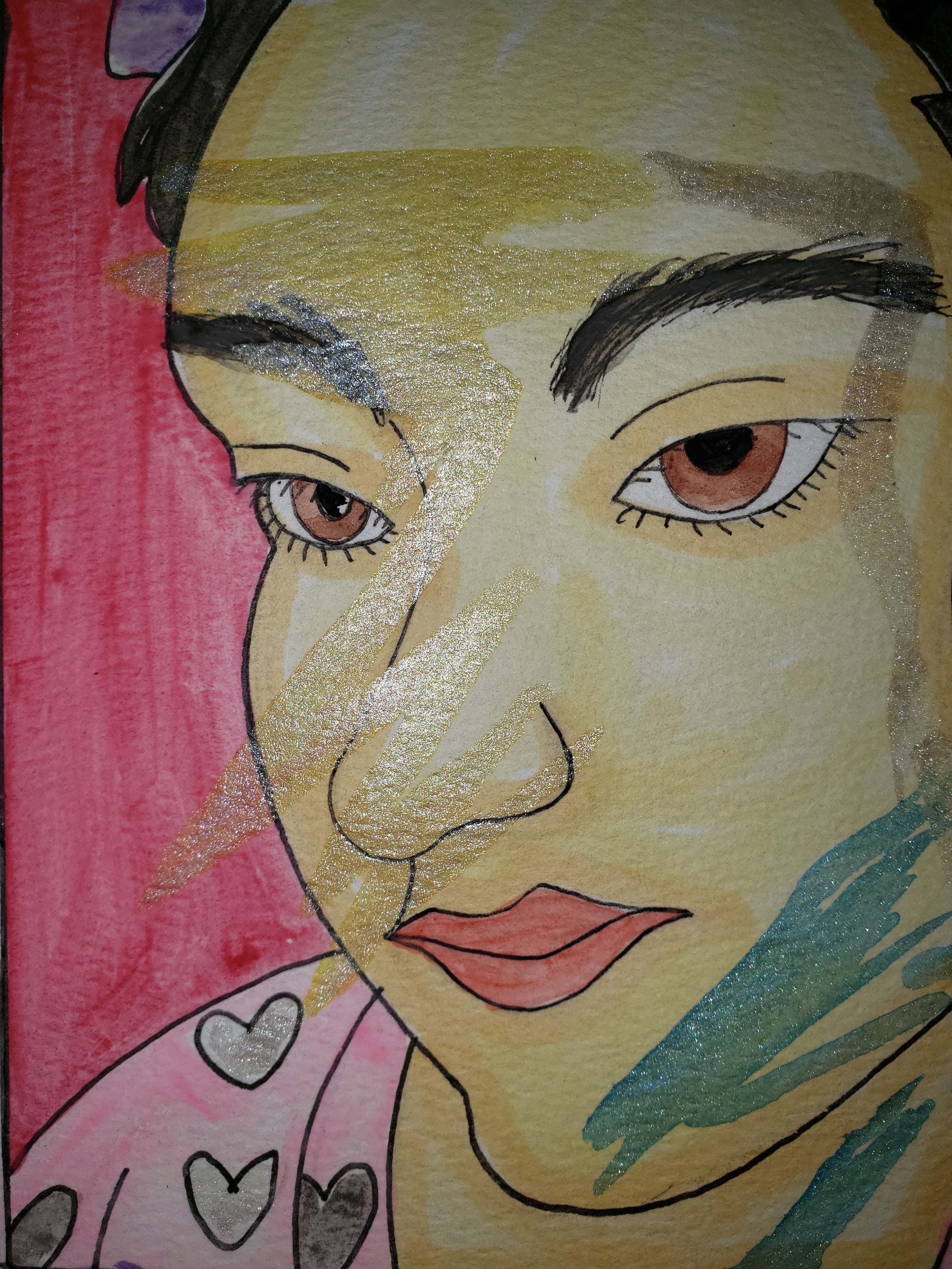 artsy sister, watercolor self portrait, teresita blanco