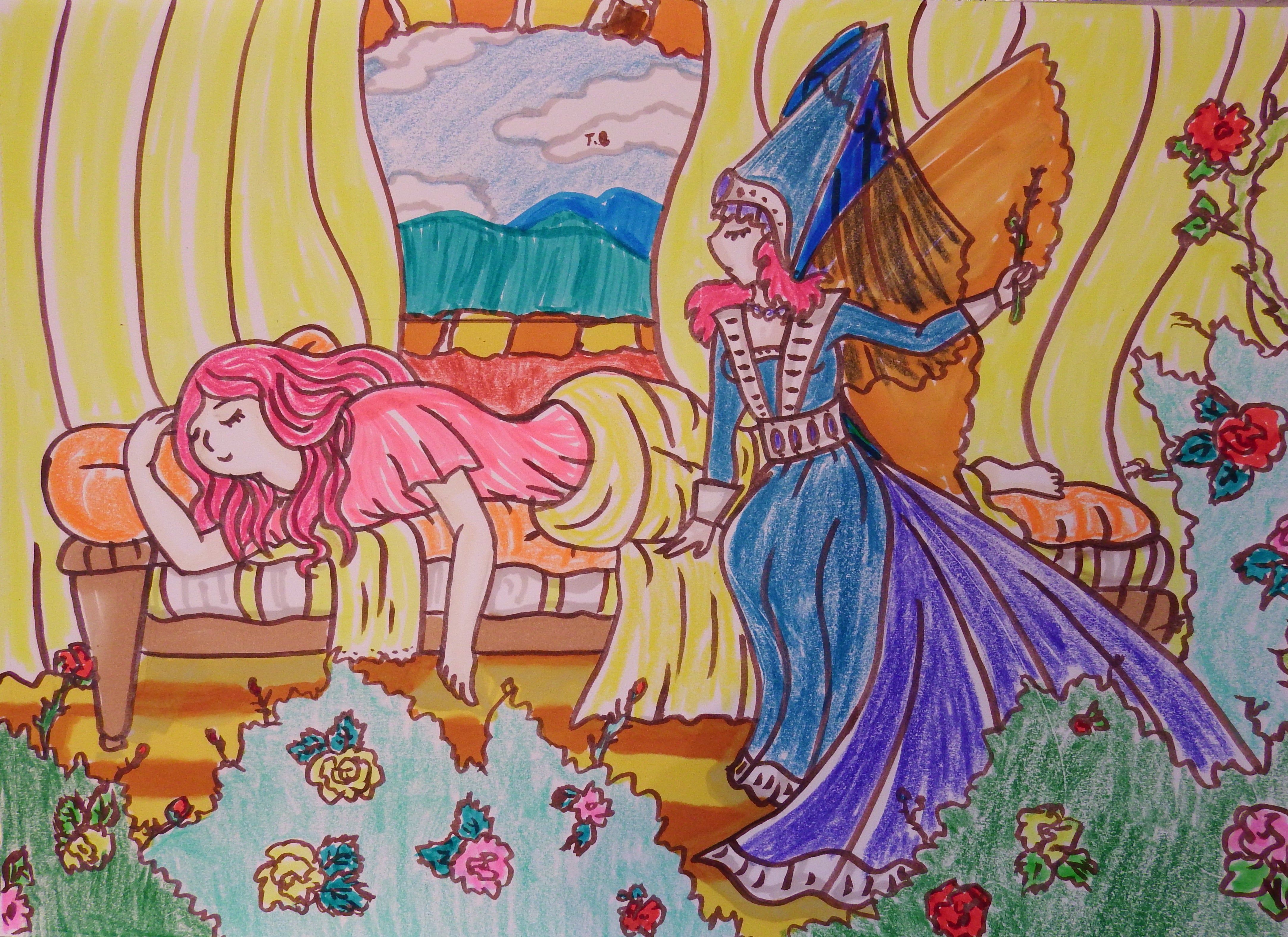 artsy sister, sleeping beauty, anime drawing